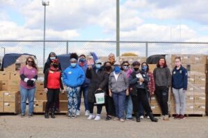 A group of volunteers at the food pantry